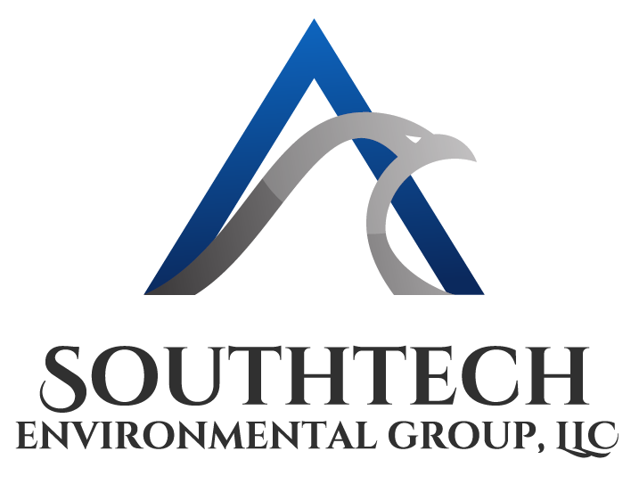 SouthTech logo grey eagle in blue triangle
